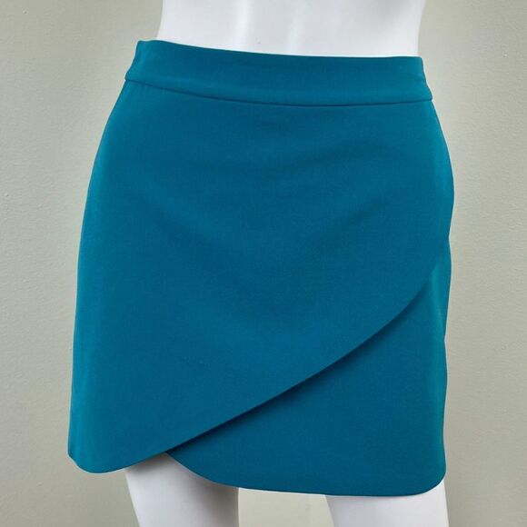 Alice + Olivia Womens Size 2 Blue Dasia Faux Wrap Mini A Line Skirt FLAWED - Picture 12 of 14